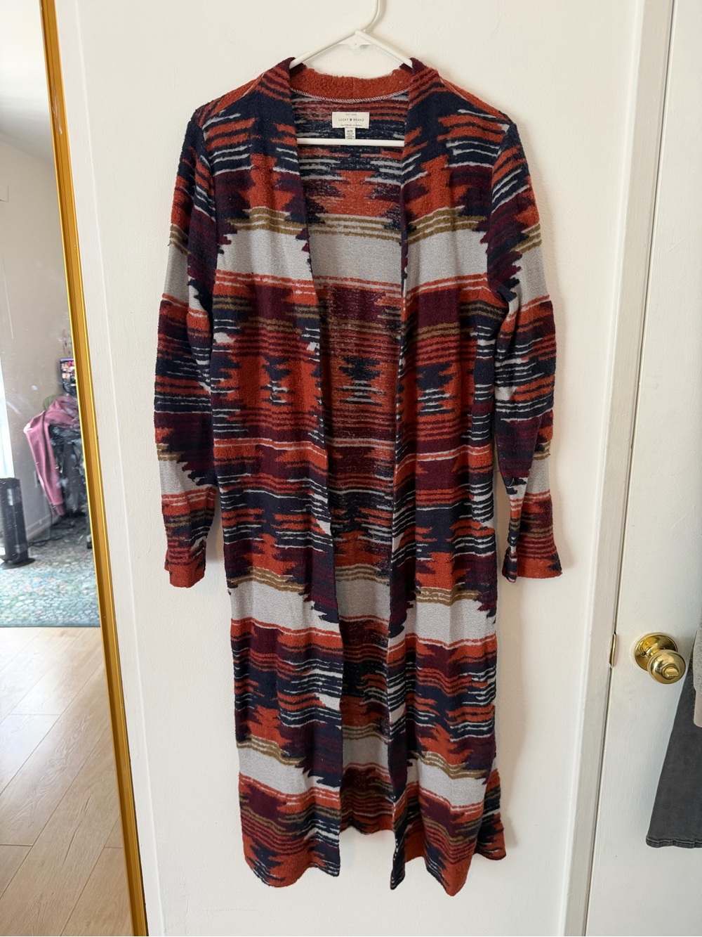 Lucky Brand Long Open Front Women's Sweater Cardigan in Rust Multi